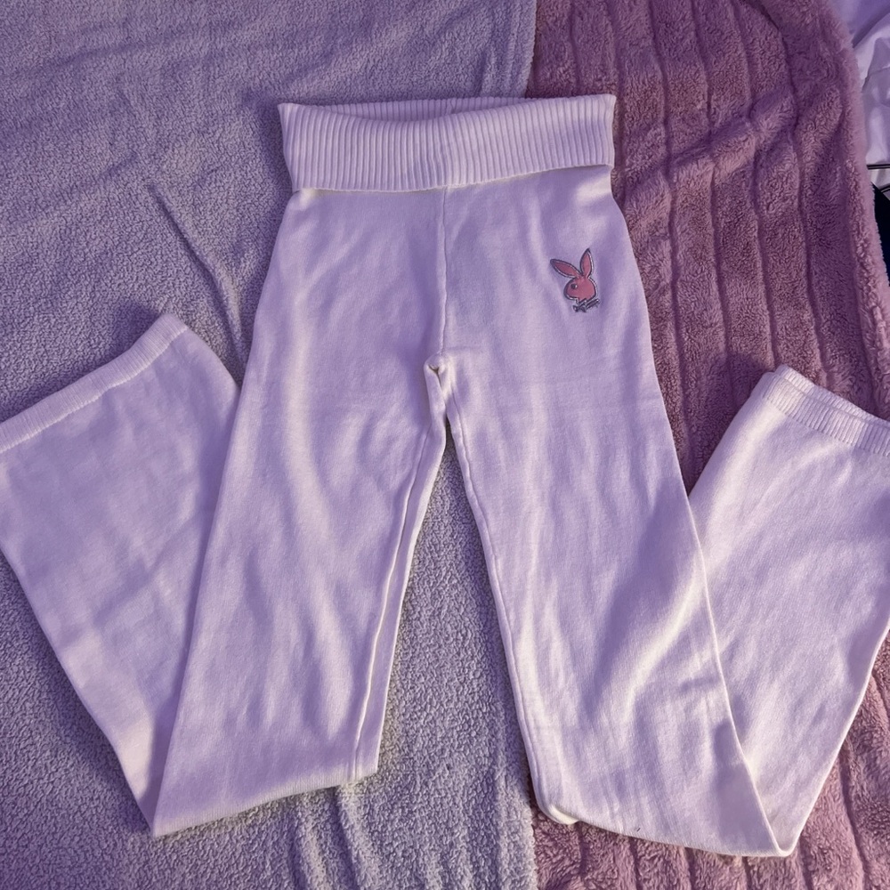 PLAYBOY White Flare Pants with Bunny Logo